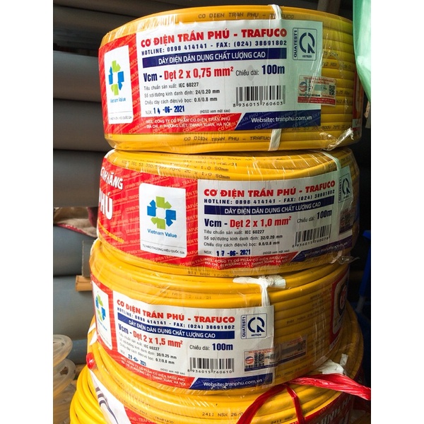 Dây điện TRẦN PHÚ  - Lõi đồng 100% Dây dẫn điện đôi  2x0.75, 2x1, 2x1.5, 2x2.5, 2x4