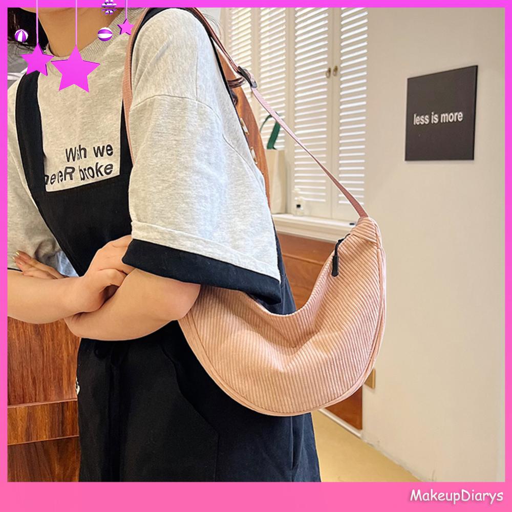 ★ Mỹ Phẩm Trang Điểm ★ Túi Đeo Vai / Đeo Chéo Vải Nhung Kẻ Màu Trơn Nhỏ Nhắn Phong Cách vintage Nhật Bản Thời Trang Cho Nữ