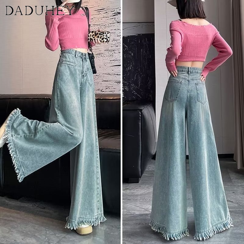 DaDuHey New American Ins High Street Retro Jeans Niche High Waist Loose Wide Leg Pants plus Size Trousers