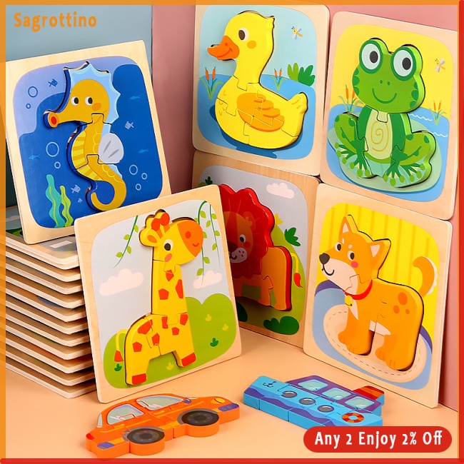 Sag Đồ Chơi Lắp Ráp Hình Động Vật Hoạt Hình Ba Chiều Bằng Gỗ Dành Cho Trẻ Em