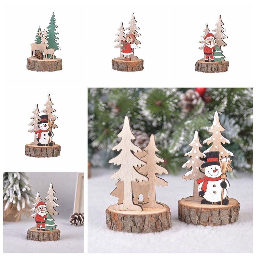 HCHC Phụ Kiện Trang Trí Giáng Sinh Để Bàn Bằng Gỗ Hình Ông Già Noel Hoạt Hình Dễ Thương