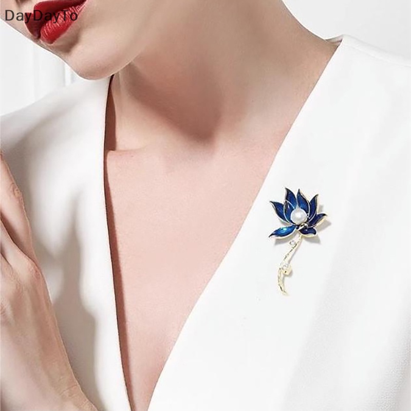 Ghim Cài Áo Hình Hoa Sen Màu Xanh Dương Phong Cách Dân Tộc Cao Cấp Hàng Mới