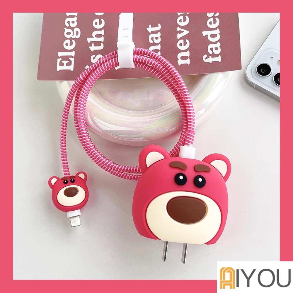 Bộ 4 Phụ Kiện Bảo Vệ Dây Cáp Sạc Họa Tiết Hoạt Hình 3d Cho iphone / ipad 18w / 20w / 18