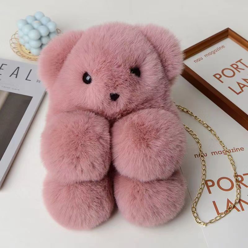 Moweikaidi Túi Đeo Chéo Giả Lông Thú Hình Gấu Dễ Thương Phong Cách Hàn Quốc Cho Nữ