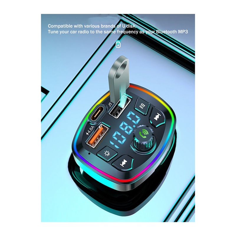 Thiết Bị Phát bluetooth fm mp3 Hai Cổng usb Có Đèn Cho Xe Hơi