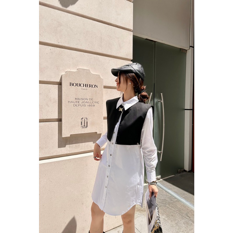 23ss Mùa Thu Sớm Mùa Thu Áo vest Nhỏ Có Nút Mới ➕Váy Sơ Mi Phiên Bản Của Váy Sơ Mi