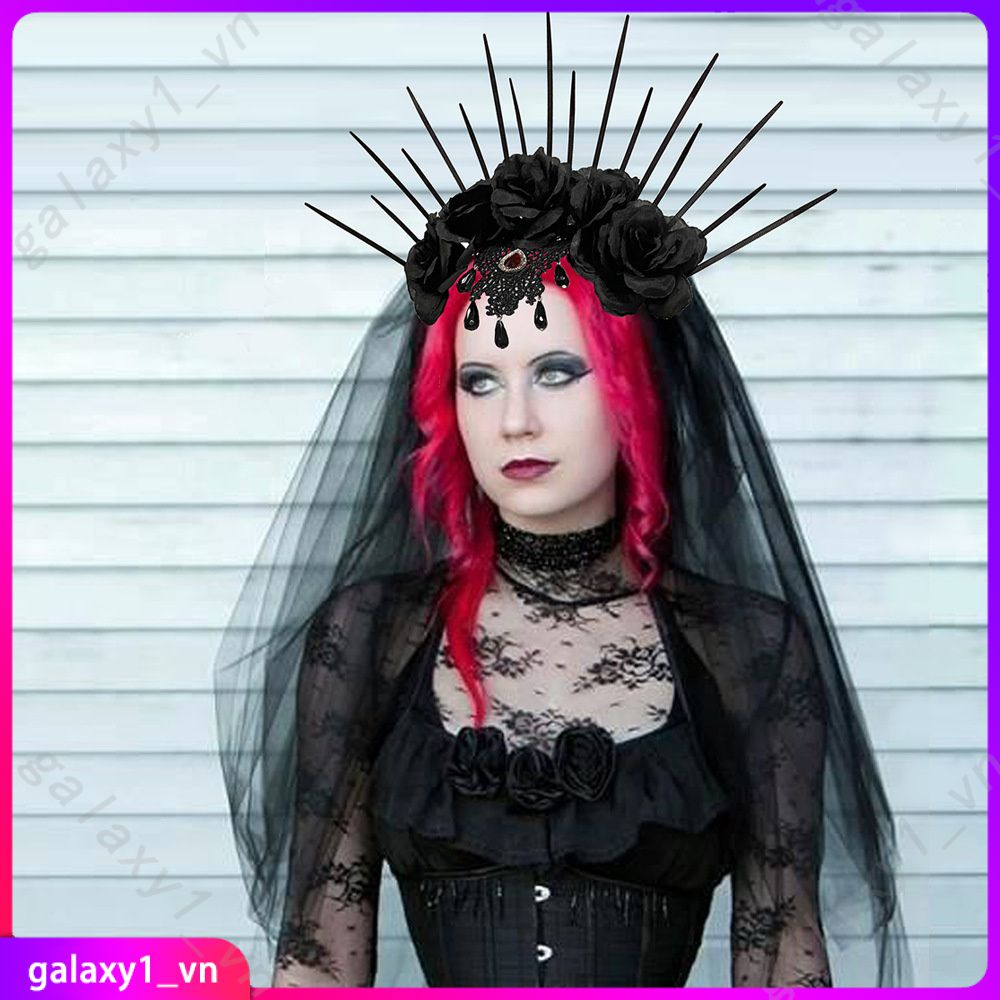 Lễ Hội Halloween Trang Phục Cô Dâu Mạng Che Mặt Đám Cưới Băng Đô Gothic Vương Miện Retro Châu Âu Và Mỹ Phụ Kiện Trang Phục Hoa Hồng (galaxy1)