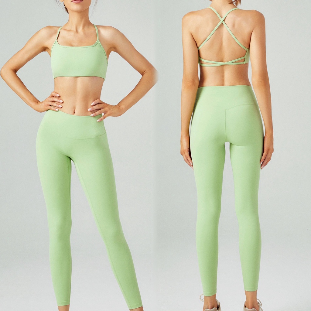 AirActive Leisure Bộ Đồ Thể Thao 2 Món Áo Ngực + Quần Dài Lưng Cao Phối Dây Chéo Cá Tính