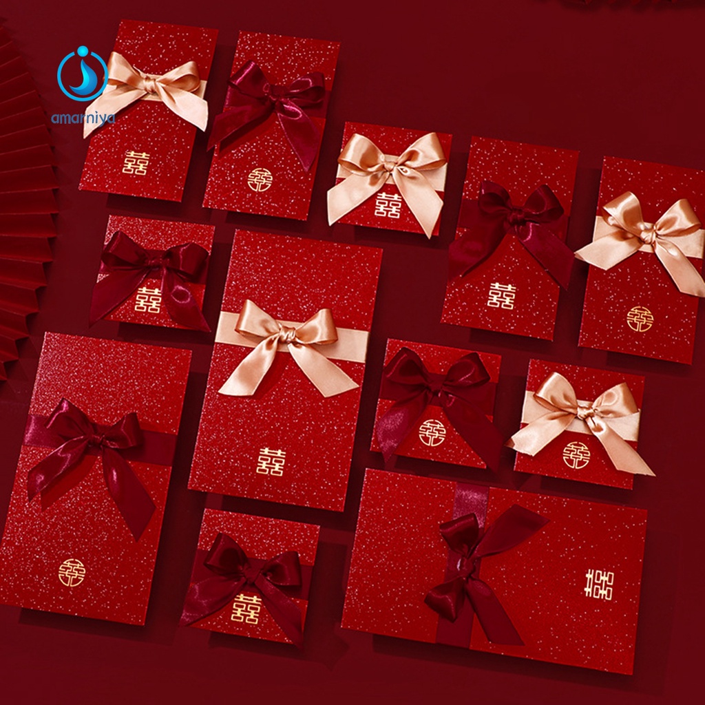 1 Bộ Bao Lì Xì Giấy Thắt Nơ Phong Cách Trung Hoa Truyền Thống