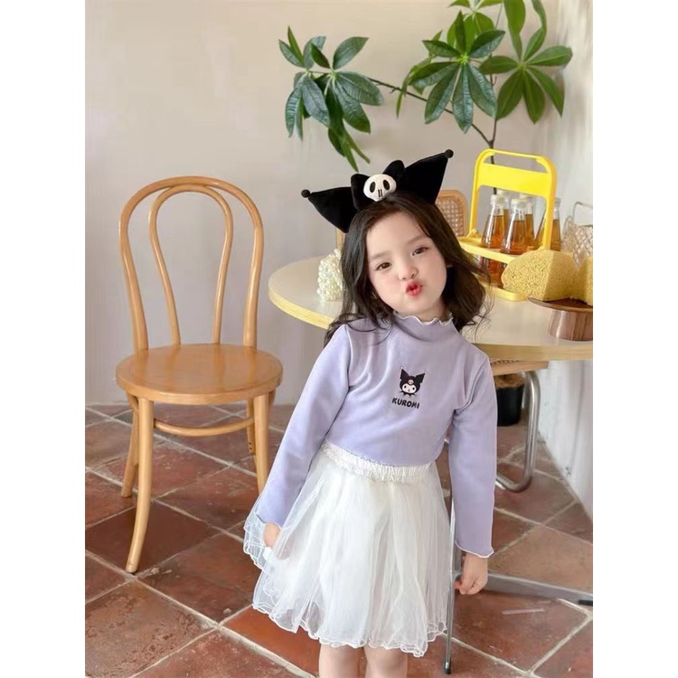 Áo Thun Tay Dài Cổ Cao 90-140cm In Họa Tiết Hoạt Hình Dễ Thương Thời Trang Xuân Thu Cho Bé Gái