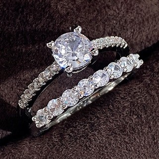 Set 2 nhẫn bạc s925 đính đá zircon thời trang