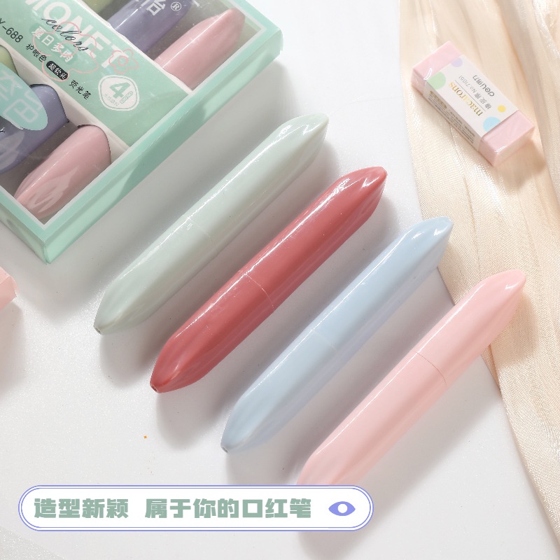 Set 4 Bút Đánh Dấu Đầu Mềm Màu Macaron Dành Cho Học Sinh
