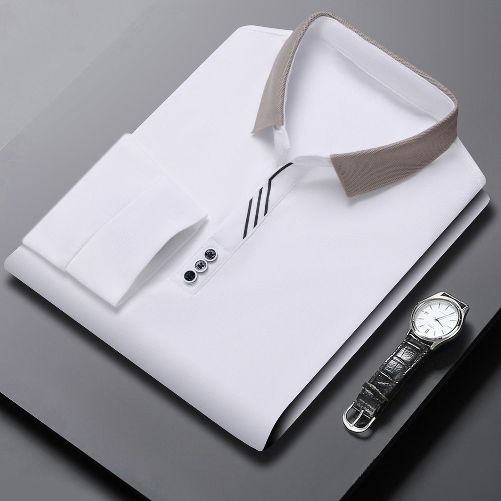Áo Thun polo Tay Dài Dáng Rộng Màu Trơn Phong Cách Thể Thao Thời Trang Cho Nam