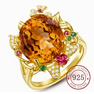 Nhẫn mạ vàng / bạc 925 đính đá quý tự nhiên nhiều màu sắc