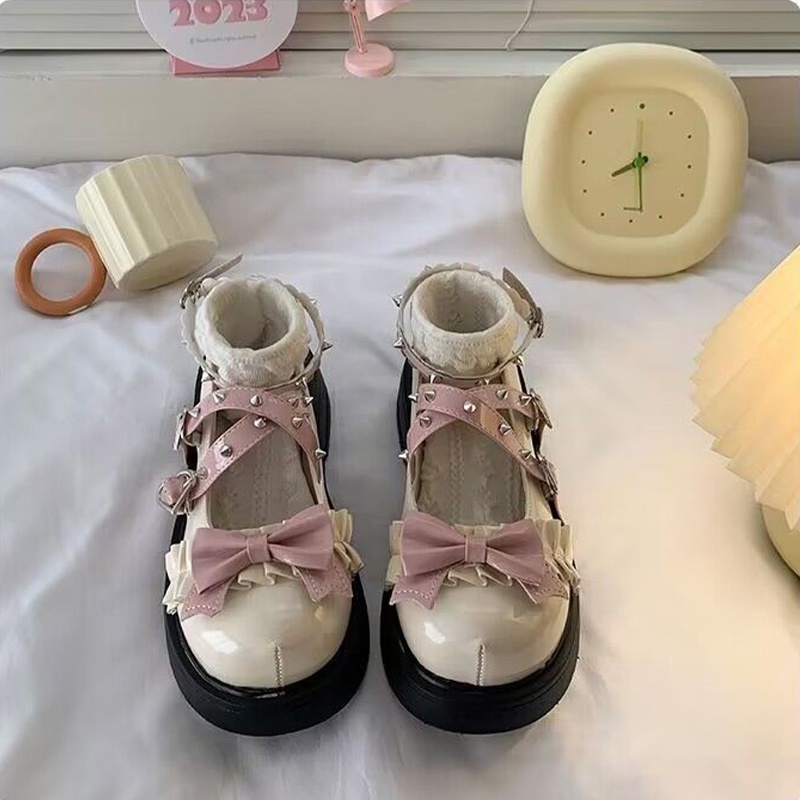 BẠCH LỘC ĐẠI NHÂN✨Mới Giày mary jane Da Đế Dày Mũi Tròn Phong Cách Nhật Bản Cho Nữ
