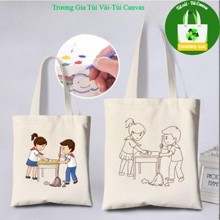 Túi vải canvas trương gia túi vải - túi canvas - túi vải canvas vẽ tay họa tiết hoa