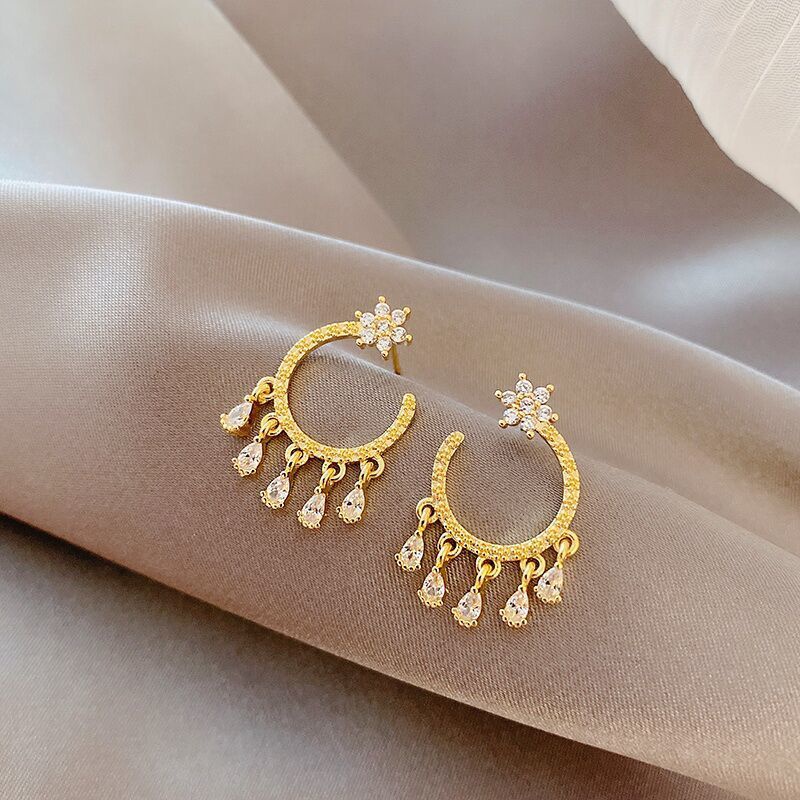 Six Bông Tai Đính Đá zircon Hình Học Nhỏ Đơn Giản Tươi Mới Cho Nữ