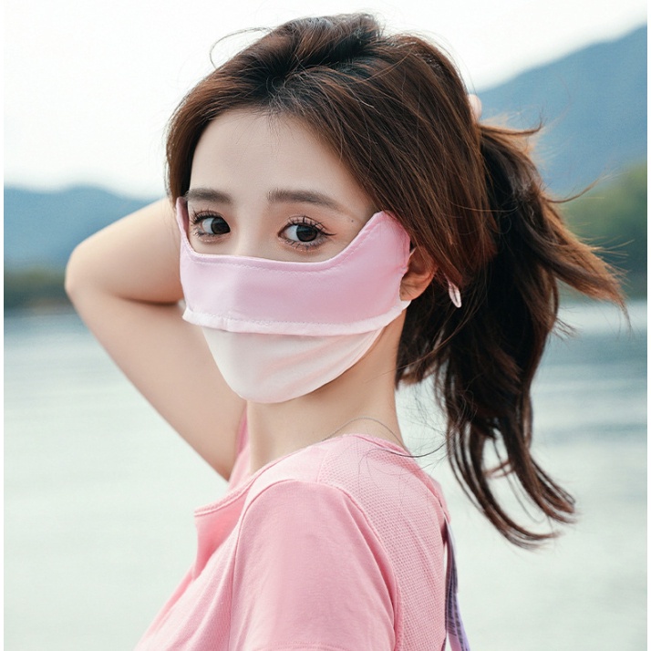 Khẩu Trang Chống UV, Thoáng Khí, Trùm Nửa Mặt Có Dây Rút Tai Bằng Thun Lạnh Cao Cấp
