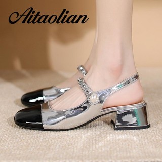Xăng đan cao gót 4cm bằng da thật đế mềm màu trơn dành cho nữ mary jane