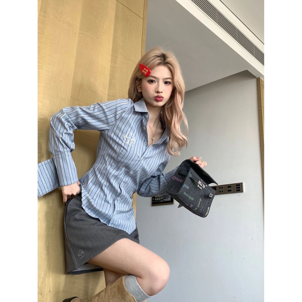 Tomorrow  Áo Sơ Mi Tay Dài Dáng Ôm Thêu Họa Tiết Phong Cách Mỹ Cổ Điển Thời Trang Mùa Xuân wd0302