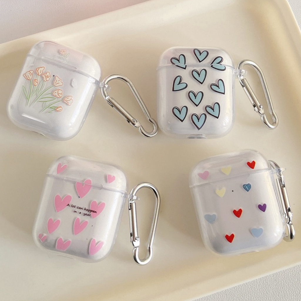 Vỏ Bảo Vệ Hộp Sạc Tai Nghe airpods pro 3 2 1 Bằng tpu Mềm Trong Suốt Họa Tiết Trái Tim Nhỏ Chống Va Chạm Chống Rơi Có Khóa Bạc