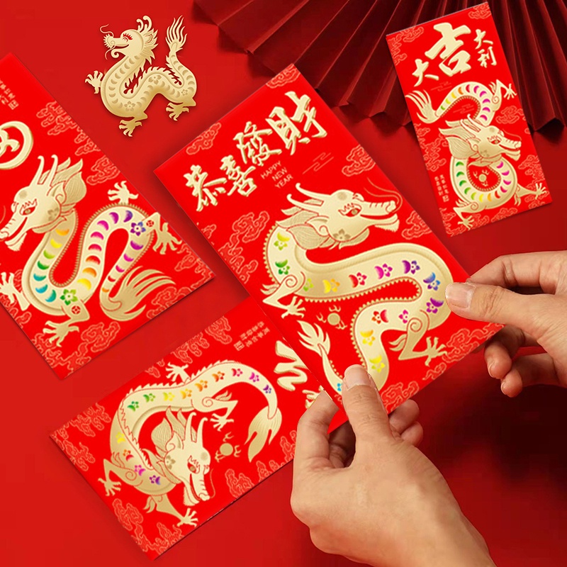 Bộ 6 Bao Lì Xì Đỏ Hình Rồng Hoạt Hình May Mắn 2024Cc