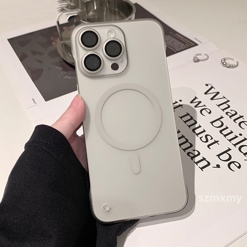 Mới Ốp Điện Thoại pc Cứng Trong Mờ Siêu Mỏng Từ Tính Không Khung Bảo Vệ Ống Kính Cho iphone 15 13 12 14 pro max