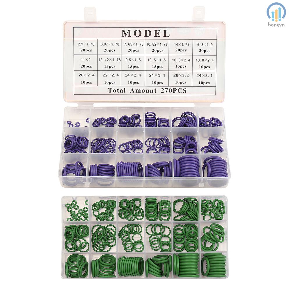 Convenient Rubber O-Ring Sealing Set for Car Airconditioning - 270Pcs Washer Seals with Plactics Box Kit