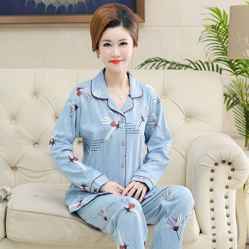 Bộ Đồ Ngủ Tay Dài Chất Liệu cotton Cao Cấp plus size Cho Nữ Trung Niên