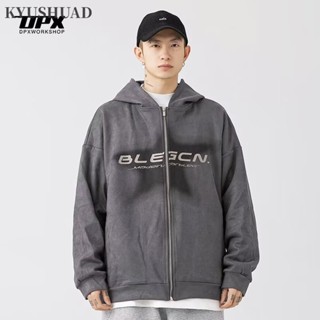 Kyushuad Áo Khoác cardigan Da Lộn Dáng Rộng Phong Cách retro Đường Phố Mỹ Cho Nam