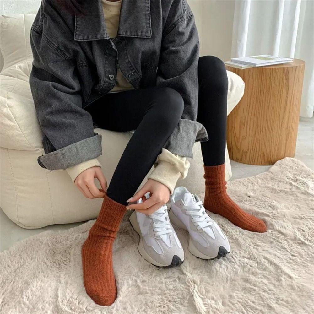 Vớ Len cashmere Dày Dặn Màu Trơn Thoáng Khí Giữ Ấm Mùa Đông Thời Trang Cho Nữ