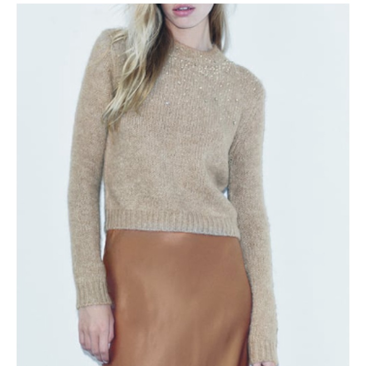 Zara Áo Khoác Dệt Kim Tay Dài Cổ Tròn Đính Hạt Thời Trang Mùa Thu 239598298 9598297