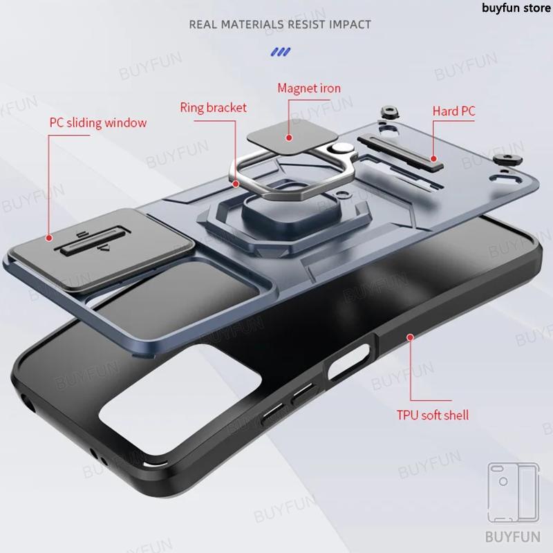 For Xiaomi Redmi Note 12 Turbo Note12 Pro Plus 12S 5G 4G Shockproof Phone Case Ring Armor Magnetic Holder Stand Camera Protection Lens Cover