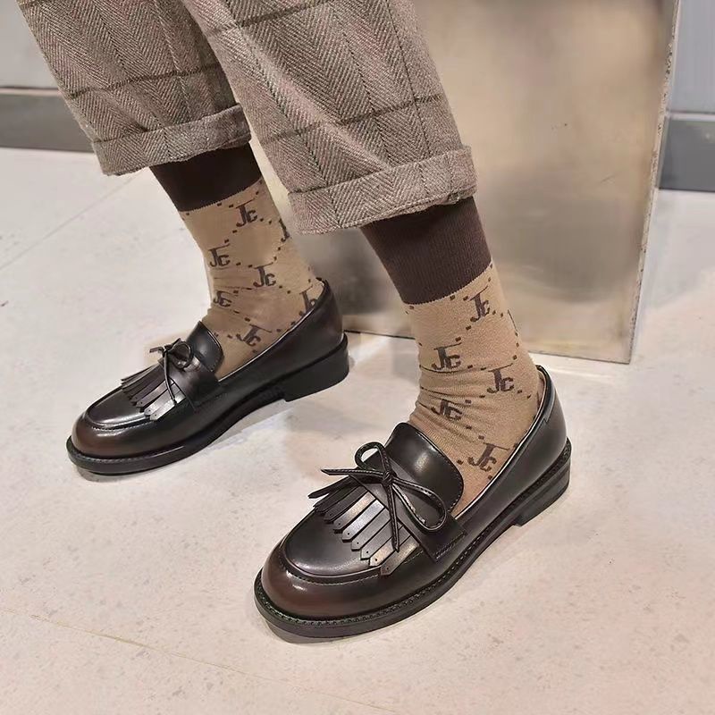 Giày Lười Da Phối Tua Rua Phong Cách Anh Quốc Thời Trang Mùa Đông 2023