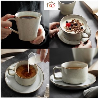 Cốc ly tách sứ uống cà phê ăn sáng men tiêu bóng cao cấp màu nâu ghi phong cách Nhật Bản