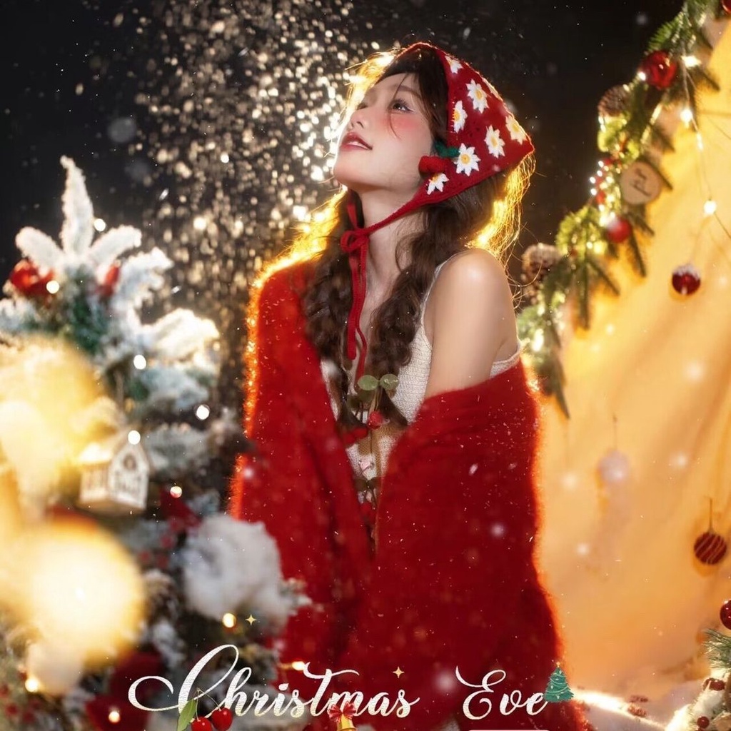 Áo Khoác cardigan Dệt Kim Màu Đỏ Phong Cách Giáng Sinh Thu Đông Mới Làm Phụ Kiện Chụp Ảnh Cho Bé Gái