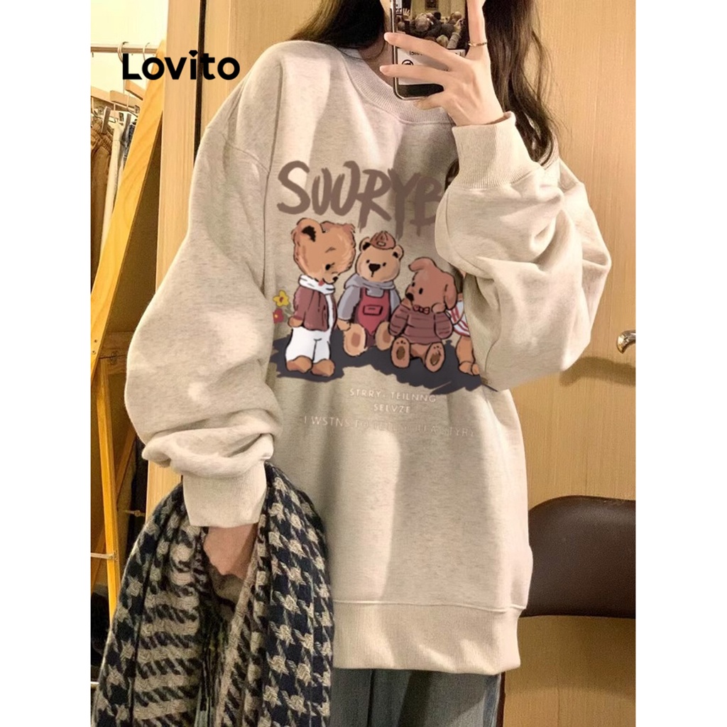 Lovito Áo nỉ gấu dài tay hoạt hình thông thường dành cho nữ LNE27027