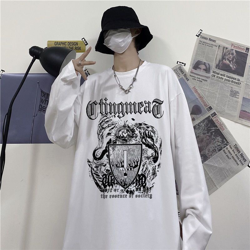 Áo Thun Tay Dài Dáng Rộng In Chữ Phong Cách hip hop Cho Nam