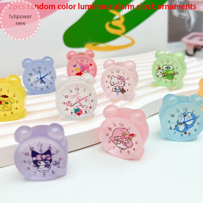 Set 2 Đồng Hồ Báo Thức mini Họa Tiết Hoạt Hình Dạ Quang Trang Trí Xe Hơi
