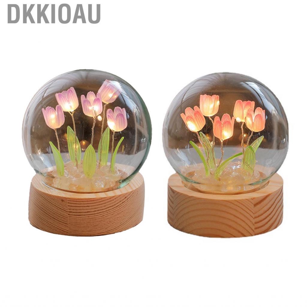 Dkkioau Flower Night Light With Glass Cover Handmade DIY Bedside  Lamp Table Desk Bedroom Decor Mood