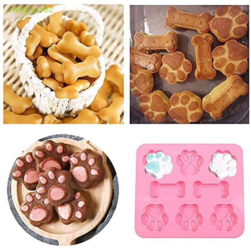 Aart Khuôn Silicon Làm Đá / Sô Cô La / Bánh Kẹo Hình Dấu Chân Chó / Mèo Dễ Thương Có Thể Tái Sử Dụng