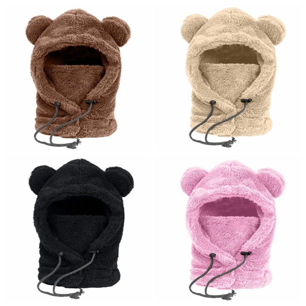 Dingyifeng Mũ Trùm Đầu Che Tai Gấu Bông Dày Dặn Ấm Áp Dễ Thương Chống Gió Ngoài Trời