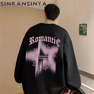 Sinransinya Áo sweater cotton Tay Dài Cổ Tròn In Hình Ngôi Sao Năm Cánh Phong Cách retro Đường Phố Mỹ Cho Nam