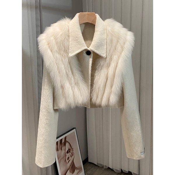 Áo Khoác Len Hai Mặt Phối Lông Cáo Nhân Tạo Phong Cách Mới 2023