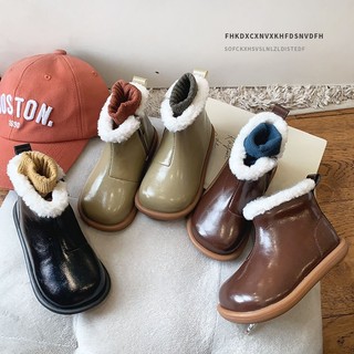 Giày bốt martin da bóng lót cotton lót lông cừu phong cách hàn quốc thời trang thu đông cho bé