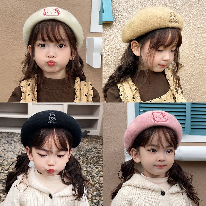 Mũ beret Len Phong Cách Họa Sĩ Hàn Quốc Thời Trang Thu Đông Cho Bé Gái