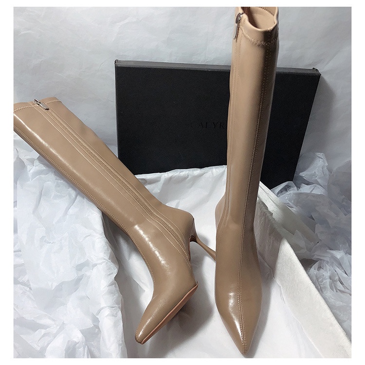 Giày Bốt Cao Gót Mũi Nhọn Màu Sắc Đơn Giản Phong Cách Hàn Quốc