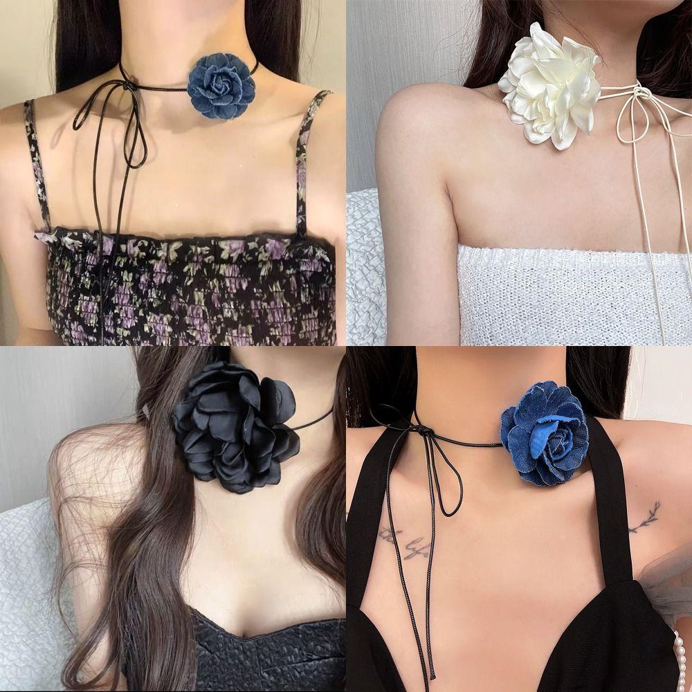 Vòng Cổ choker Dây Dài Mặt Hình Hoa Hồng Tùy Chỉnh Kích Thước 1 Kiểu Pháp Thanh Lịch Cho Nữ