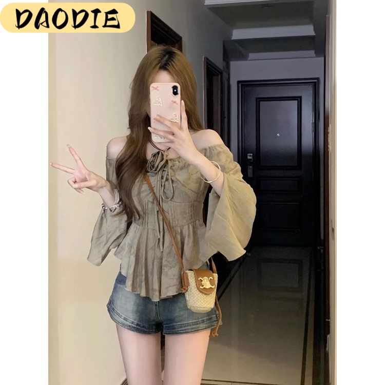 DAODIE Áo Sơ Mi áo trễ vai nữ áo kiểu hàn quốc dramatic Định hình xu hướng may đo thông thường WCS2300JGG 41Z231010