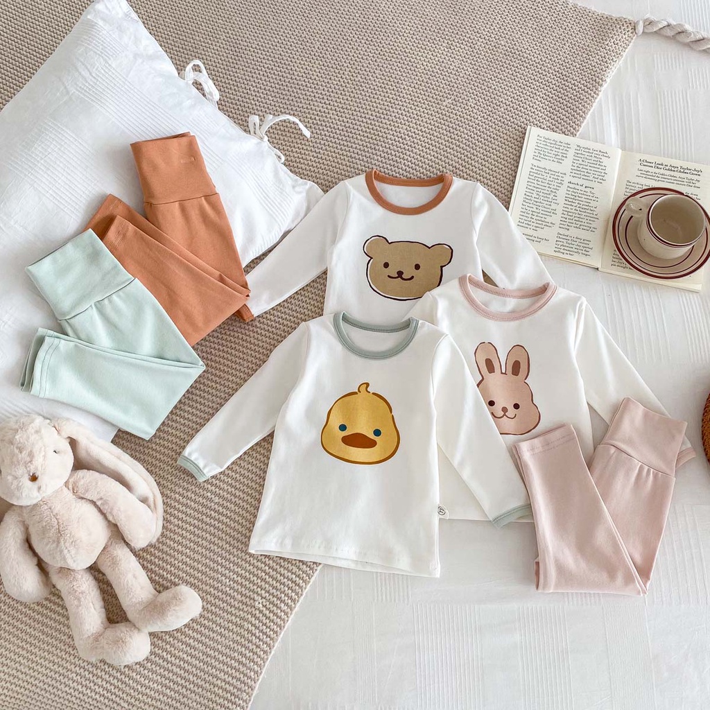 Set Đồ Mùa Thu 2 Món Gồm Áo In Họa Tiết Hoạt Hình Gấu Thỏ / Vịt / Gấu 3 Màu + Quần Màu Trơn Cho Bé Sơ Sinh 1-3 Tuổi